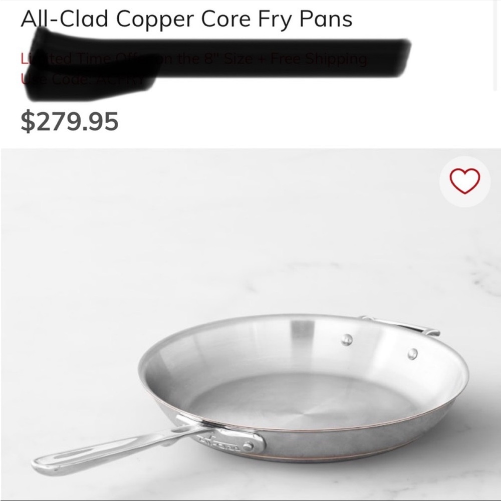 Williams Sonoma All Clad 5 Ply Copper Core pan